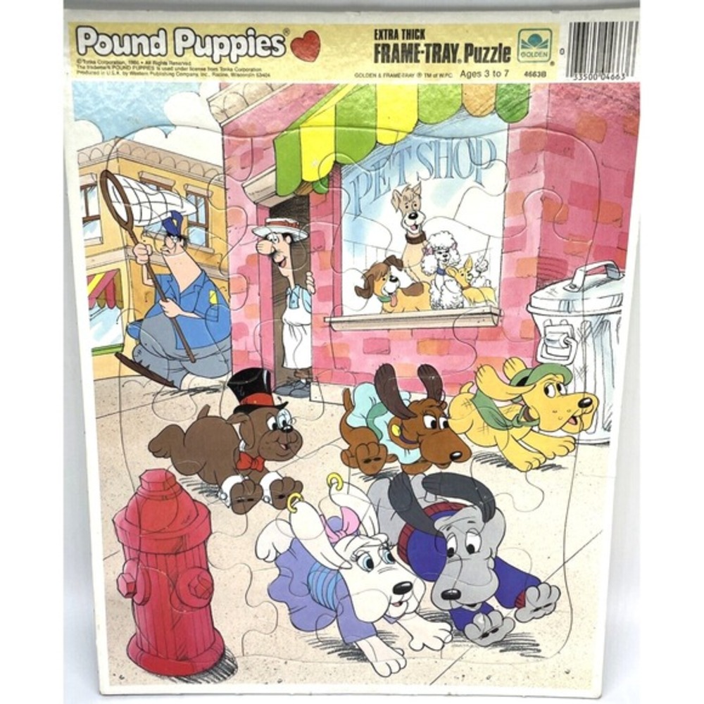 Vintage 1986‎ Pound Puppies Puzzles Frame Tray Extra Thick Golden LOT of 2